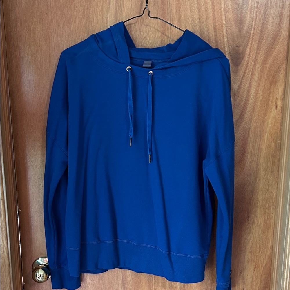 Women’s Dip Royal Blue Athletic Hoodie with inspirational sleeves. Large